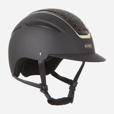 Evoke Callisto Classic Peak Riding Hat Black with Gold Crystal Panel| Online For Equine