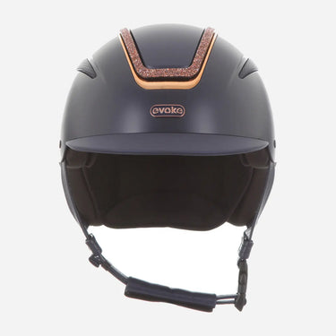 Evoke Callisto Classic Peak Riding Hat Navy Rose Gold Crystal Frame| Online For Equine