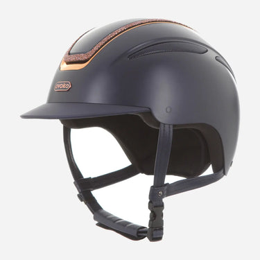 Evoke Callisto Classic Peak Riding Hat Navy Rose Gold Crystal Frame| Online For Equine