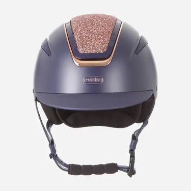 Evoke Callisto Classic Peak Riding Hat Navy with Rose Gold Crystal Panel| Online For Equine