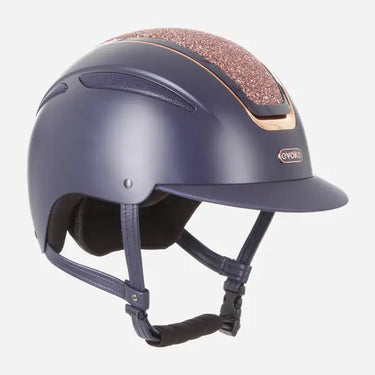 Evoke Callisto Classic Peak Riding Hat Navy with Rose Gold Crystal Panel| Online For Equine