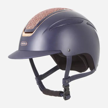 Evoke Callisto Classic Peak Riding Hat Navy with Rose Gold Crystal Panel| Online For Equine