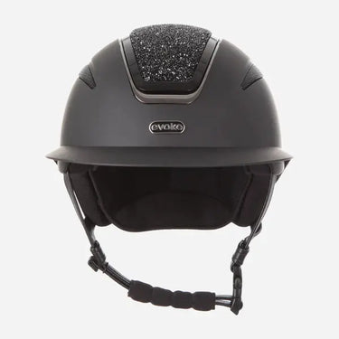 Evoke Callisto Wide Peak Riding Hat Black with Black Crystal Panel| Online For Equine