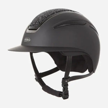 Evoke Callisto Wide Peak Riding Hat Black with Black Crystal Panel| Online For Equine