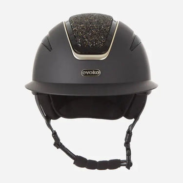 Evoke Callisto Wide Peak Riding Hat Black with Gold Crystal Panel| Online For Equine