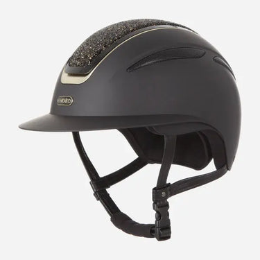 Evoke Callisto Wide Peak Riding Hat Black with Gold Crystal Panel| Online For Equine