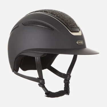 Evoke Callisto Wide Peak Riding Hat Black with Gold Crystal Panel| Online For Equine