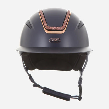 Evoke Callisto Wide Peak Riding Hat Navy Rose Gold Crystal Frame| Online For Equine