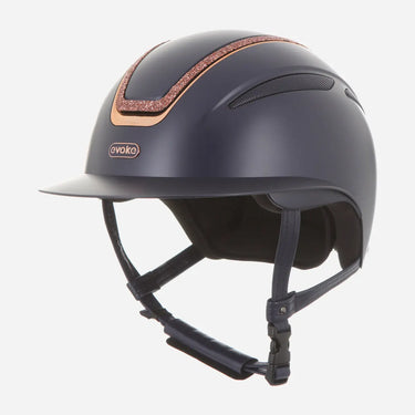 Evoke Callisto Wide Peak Riding Hat Navy Rose Gold Crystal Frame| Online For Equine
