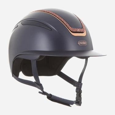 Evoke Callisto Wide Peak Riding Hat Navy Rose Gold Crystal Frame| Online For Equine