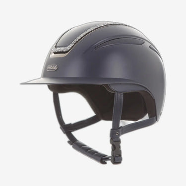 Evoke Callisto Wide Peak Riding Hat Navy Silver Crystal Frame| Online For Equine