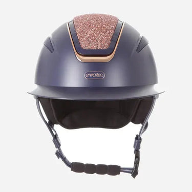 Evoke Callisto Wide Peak Riding Hat Navy with Rose Gold Crystal Panel| Online For Equine