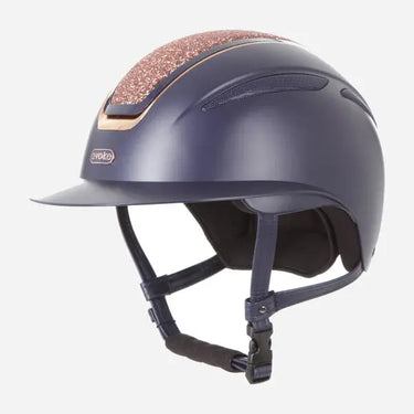 Evoke Callisto Wide Peak Riding Hat Navy with Rose Gold Crystal Panel| Online For Equine