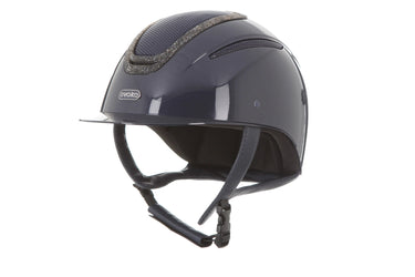 Evoke Elara Classic Peak Riding Hat Navy Metallic/Steel Crystal Frame| Online For Equine