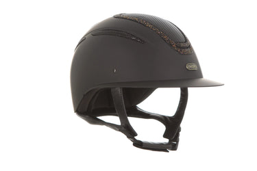 Evoke Elara Wide Peak Riding Hat Black/Gold Crystal Frame| Online For Equine