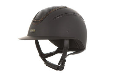 Evoke Elara Wide Peak Riding Hat Black/Gold Crystal Frame| Online For Equine