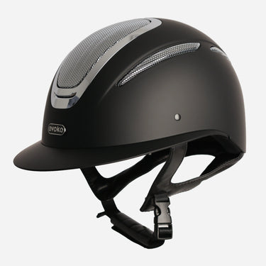 Evoke Elara Wide Peak Riding Hat Black/Silver Chrome| Online For Equine