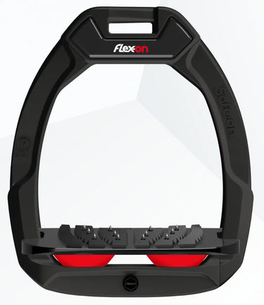Buy Flex-On Safe-On Safety Stirrups - Black With Black Inclined Ultra Grip Tread & Red Elastomers| Online for Equine