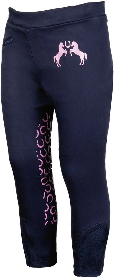 HKM Childs Riding Leggings Pink Pony Silicone Knee Patch| Online For Equine