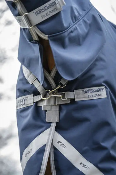 Horseware Ireland Amigo 1200D Integrated Turnout Rug 250G Navy / Titanium Grey & Silver| Online For Equine