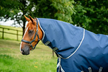 Horseware Ireland Amigo 1200D Turnout Rug Hood 150G Navy / Titanium Grey & Silver| Online For Equine