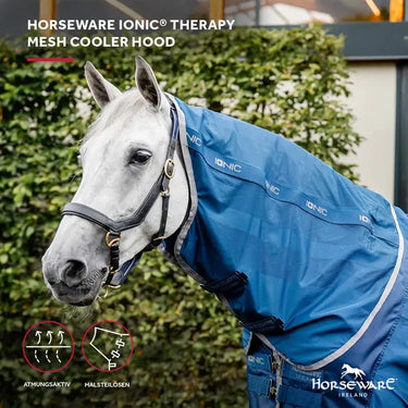 Horseware Ireland Imperial Blue/Silver & Navy Horseware Ireland Ionic Therapy Mesh Cooler hood| Online For Equine