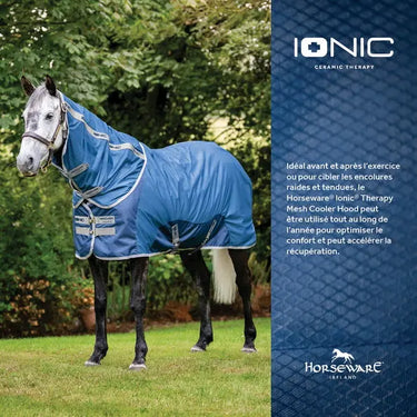 Horseware Ireland Imperial Blue/Silver & Navy Horseware Ireland Ionic Therapy Mesh Cooler hood| Online For Equine