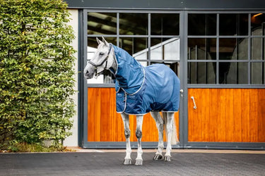Horseware Ireland Imperial Blue/Silver & Navy Horseware Ireland Ionic Therapy Mesh Cooler hood| Online For Equine