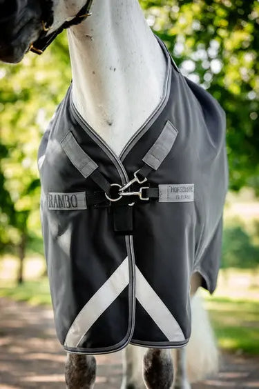 Horseware Ireland Rambo 1680D Turnout Rug 0G Black / Thunderstorm Grey & Silver| Online For Equine