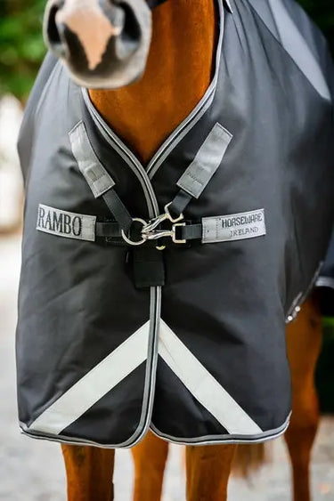 Horseware Ireland Rambo 1680D Turnout Rug 50G Black / Thunderstorm Grey & Silver| Online For Equine
