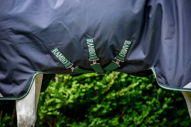 Horseware Ireland Rambo 1680D Wug Turnout Rug 0G Navy / Hunter Green & Silver| Online For Equine