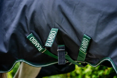 Horseware Ireland Rambo 1680D Wug Turnout Rug 200G Navy / Hunter Green & Silver| Online For Equine