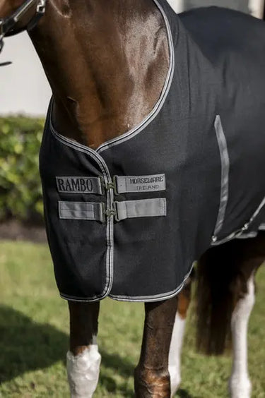 Horseware Ireland Rambo Stable Rug Sheet Black / Thunderstorm Grey & Silver| Online For Equine