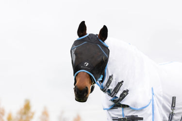 Hy Equestrian Mesh Half Mask without Ears Black/Light Blue| Online For Equine