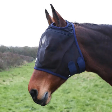 Hy Equestrian Mesh Half Mask without Ears Black/Navy| Online For Equine