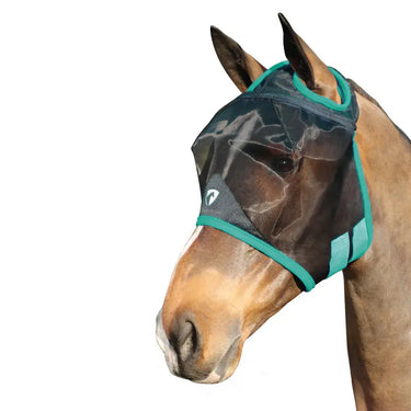 Hy Equestrian Mesh Half Mask without Ears Black/Teal| Online For Equine