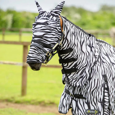 Hy Equestrian Zebra Fly Mask with Ears and Detachable Nose| Online For Equine