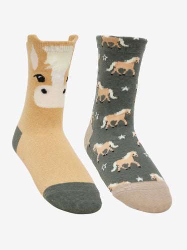 LeMieux Mini Cotton Character Socks Haflinger 2 Pack Rosemary