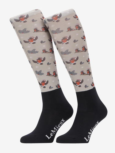 LeMieux Footsie Socks Xmas Robins Almond