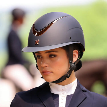 Buy Karben Navy Rose Gold Elisa Ellipse Wide Peak Matt Adjustable Riding Hat| Online for Equine