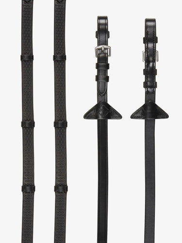 LeMieux Black / Silver Soft Rubber Reins With Stoppers