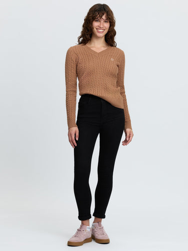 LeMieux Ladies Caramel Carla Cable V-Neck Knit Jumper Caramel| Online For Equine