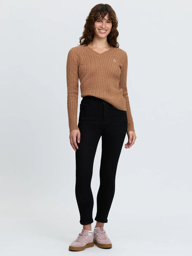 LeMieux Ladies Caramel Carla Cable V-Neck Knit Jumper Caramel| Online For Equine