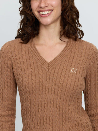 LeMieux Ladies Caramel Carla Cable V-Neck Knit Jumper Caramel| Online For Equine
