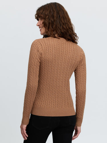 LeMieux Ladies Caramel Carla Cable V-Neck Knit Jumper Caramel| Online For Equine