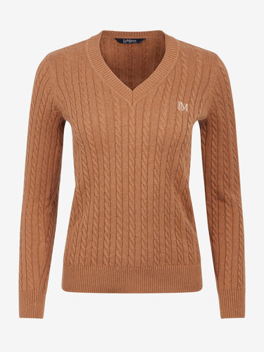 LeMieux Ladies Caramel Carla Cable V-Neck Knit Jumper Caramel| Online For Equine