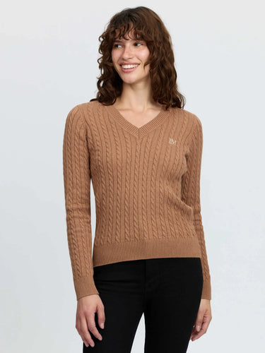 LeMieux Ladies Caramel Carla Cable V-Neck Knit Jumper Caramel| Online For Equine