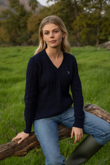 LeMieux Ladies Navy Carla Cable V-Neck Knit Jumper Navy| Online For Equine
