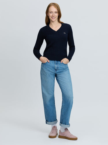 LeMieux Ladies Navy Carla Cable V-Neck Knit Jumper Navy| Online For Equine