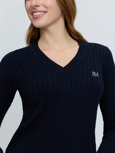 LeMieux Ladies Navy Carla Cable V-Neck Knit Jumper Navy| Online For Equine